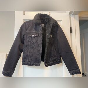 Abercrombie & Fitch Dark Gray Denim Jacket with Fleece Collar